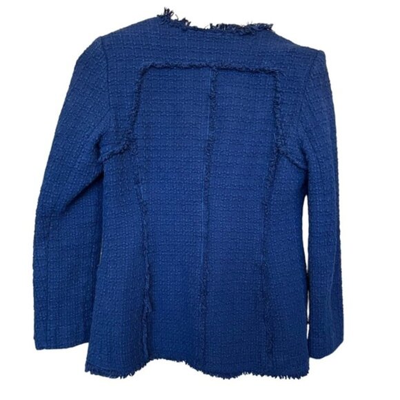Rebecca Taylor Tweed Fringe Navy Blazer Jacket Women Size 4 - Picture 2 of 6